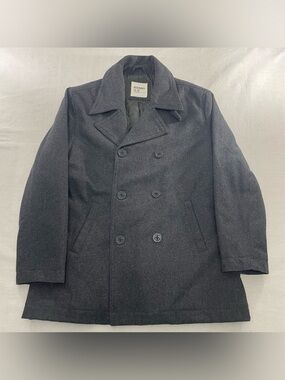 Old Navy Coat Mens XL Gray Wool Pea Coat Double Breasted Anchor Buttons Winter